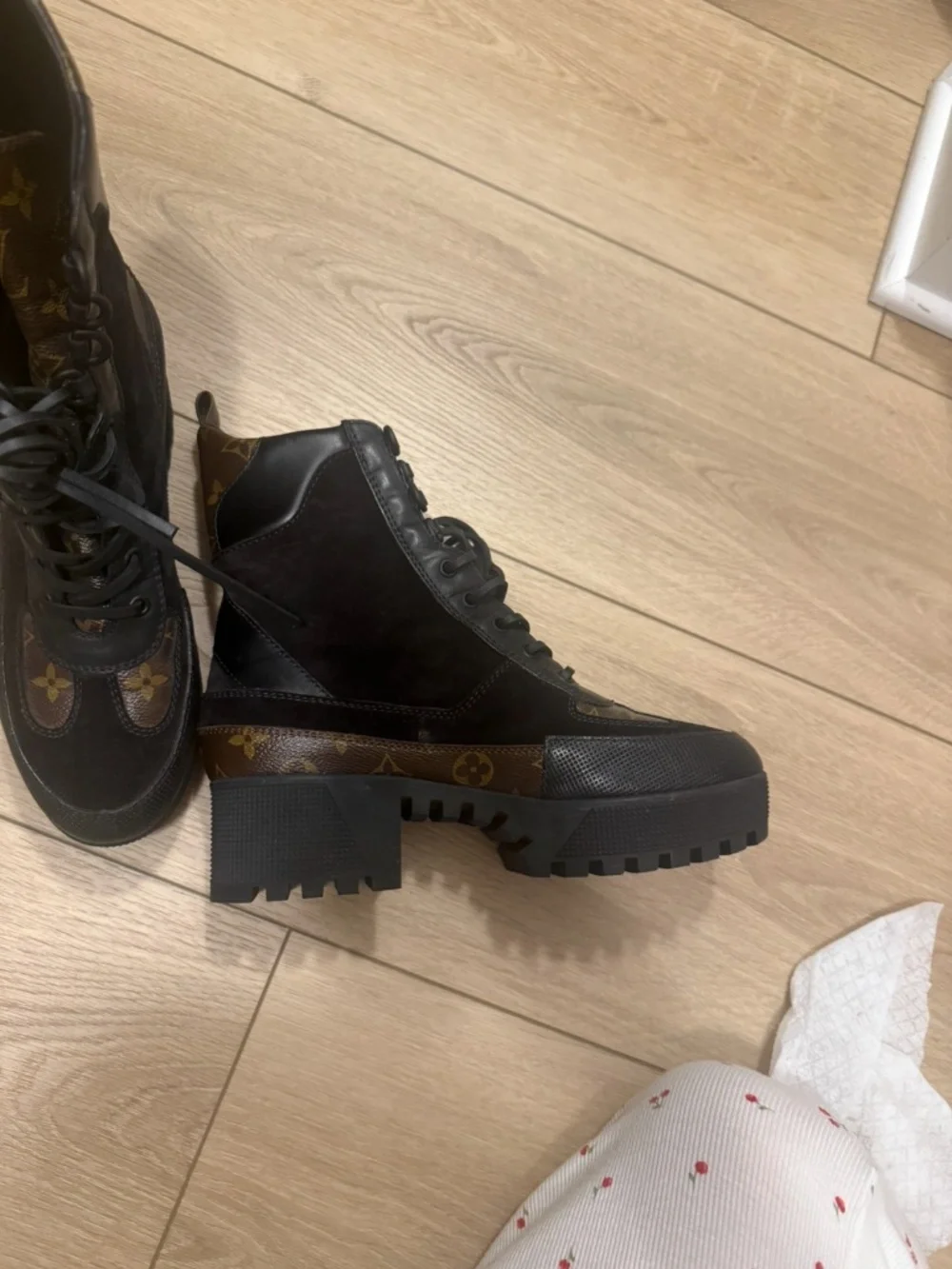 LV Monogram Suede Combat Boots - Picture 3 of 8